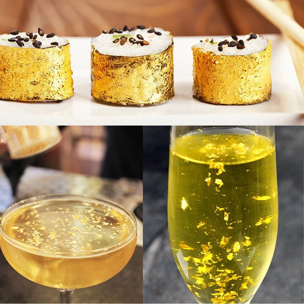 1g Per Bottle Multipurpose Kinno 24k Edible Gold Leaf Flakes for Coffee Drinks Beverages Make Up Decor