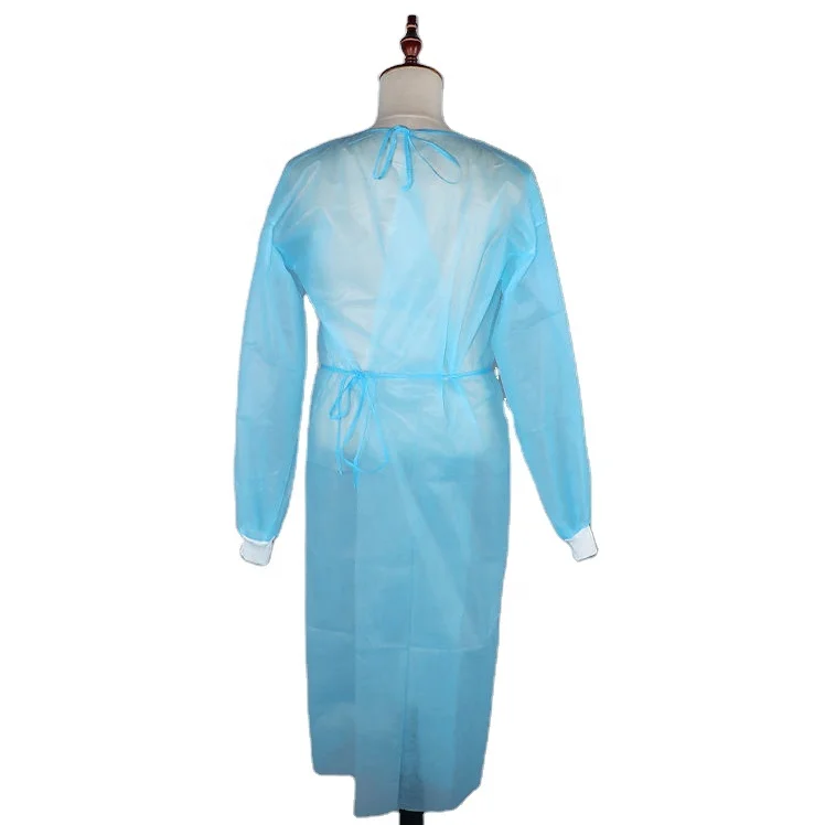 Manufacturer Bulk Sale Blue Color Thumb loop Disposable CPE Gown for Sanitary Work