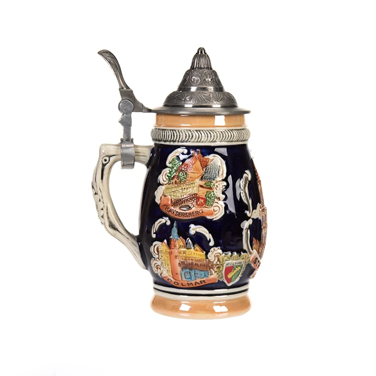 Decorative custom ceramic german beer mug stein for wholesale