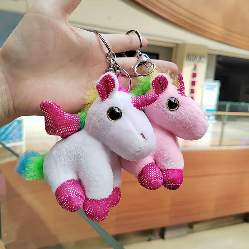 Mini Kawaii Cartoon Stuffed Animal Toys Child Gifts Colorful Unicorn Plush Keychain
