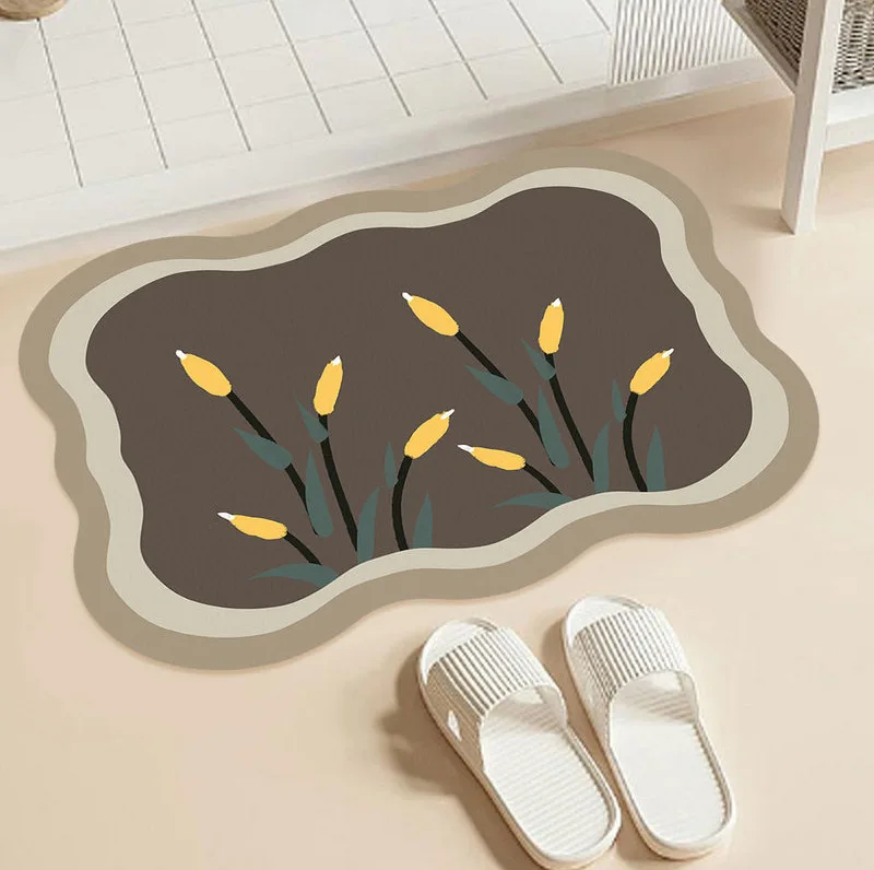 Modern minimalist small fresh flower foot mat bathroom absorbent quick drying foot mat foyer easy to clean soft floor mat