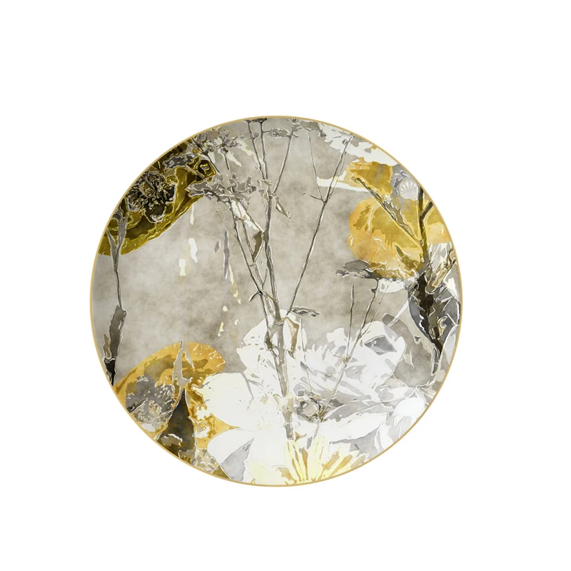 European Floral Style Bone China Tableware for Wedding Table Decoration Colorful Oil Painting Retro Design Ceramic Charger Plate