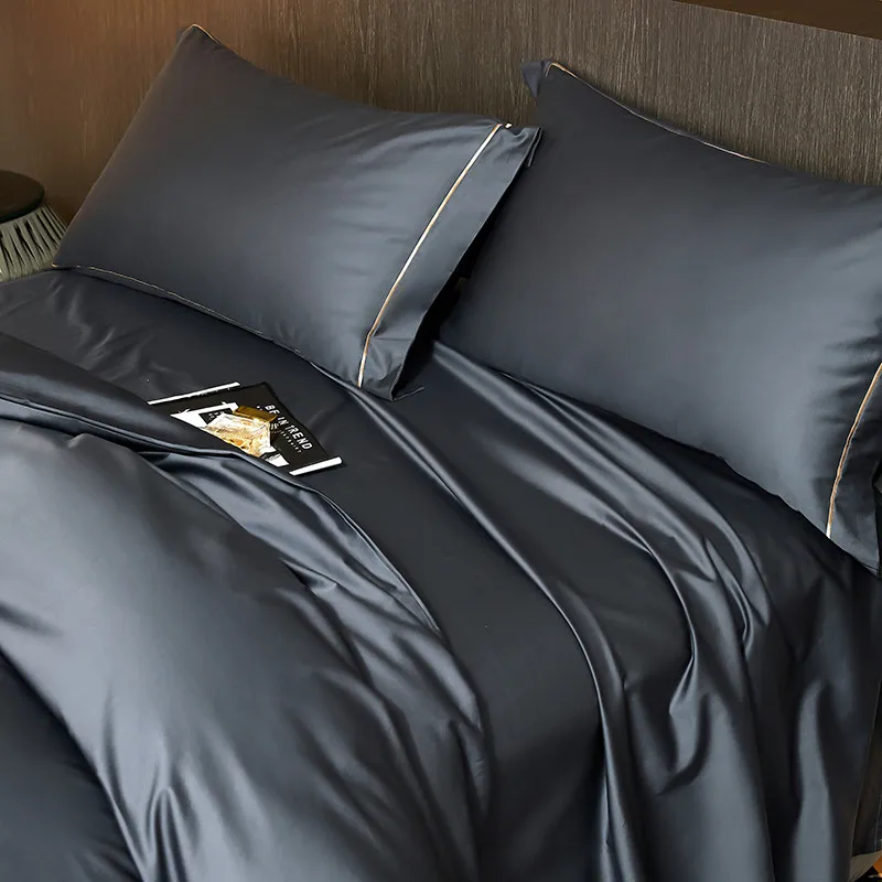 Hot luxury embroidery gray bedding sets tencel bedsheets silk bedding set duvet cover set