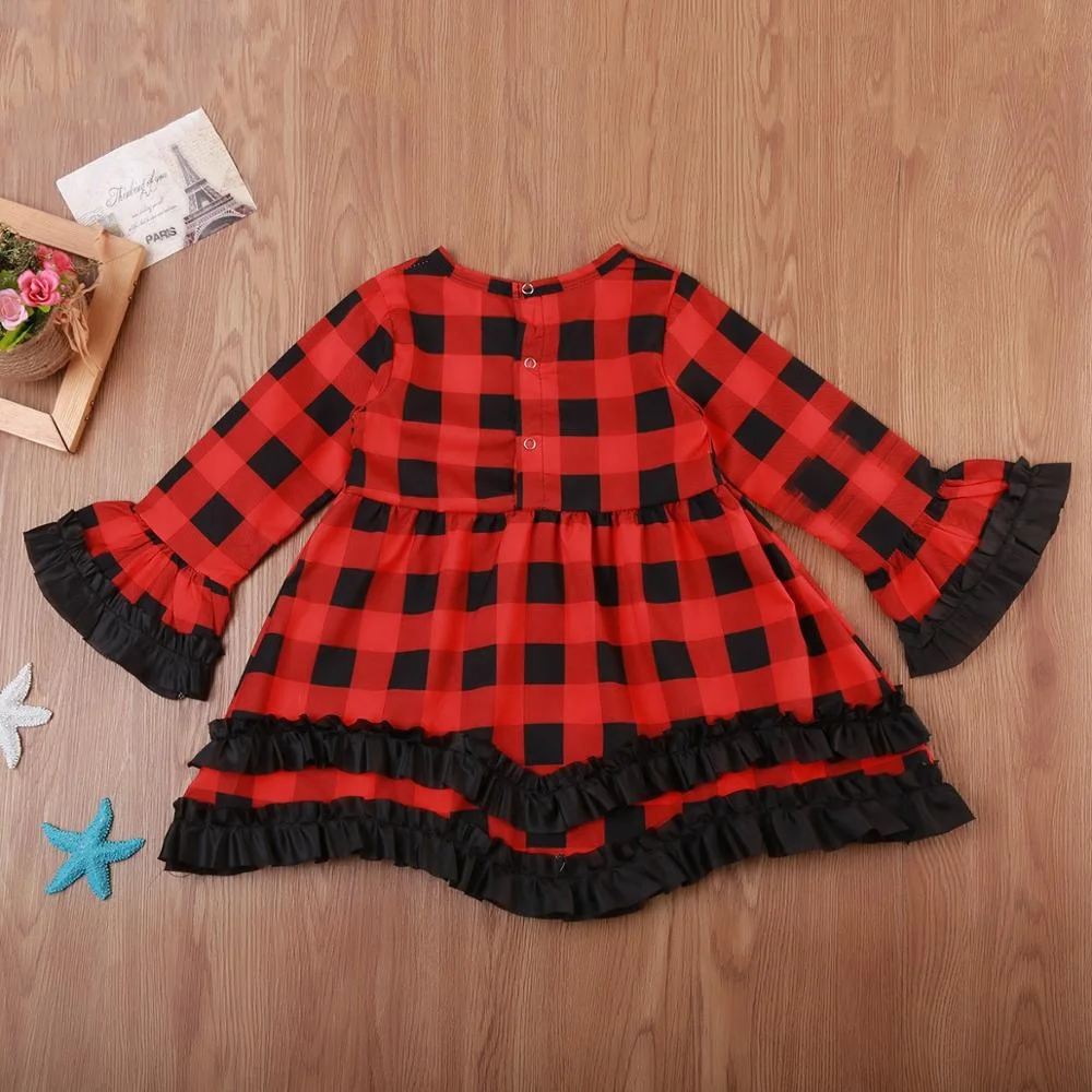 Baby Girls Beautiful Princess Dress Fall  Wholesale Plaid Patterns And Long Sleeve Dress For Young Girls