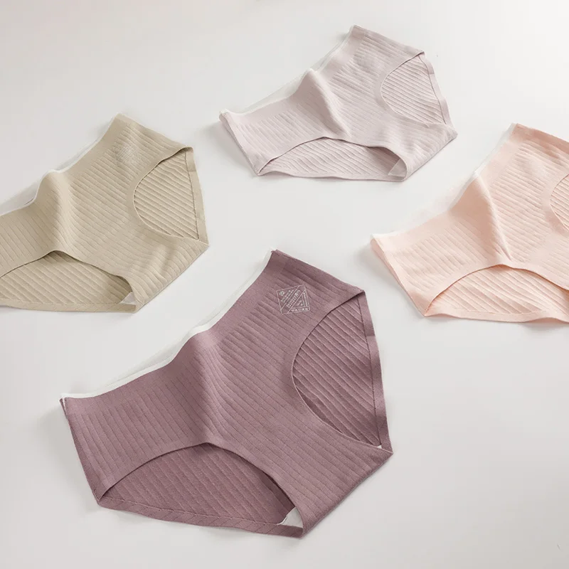 Лидер продаж, новый дизайн, хлопковые трусики в полоску, бесшовные женские хлопковые трусы, однотонная одежда для сна, нижнее белье