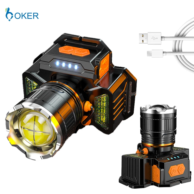 Big Capacity Strong Fishing rechargeable mining led headlamp Telescopic Zoomable Sensor strong head lamp