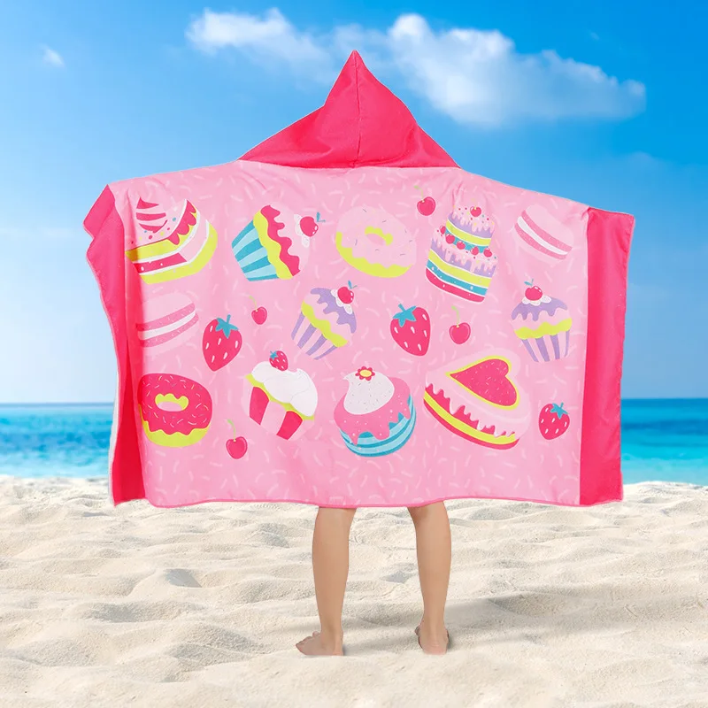 Claire Kids Swimming Bathrobe Cartoon Printed Pool Bath Towel Microfiber Wearable  Hooded Bath Towel Custom Sublimation