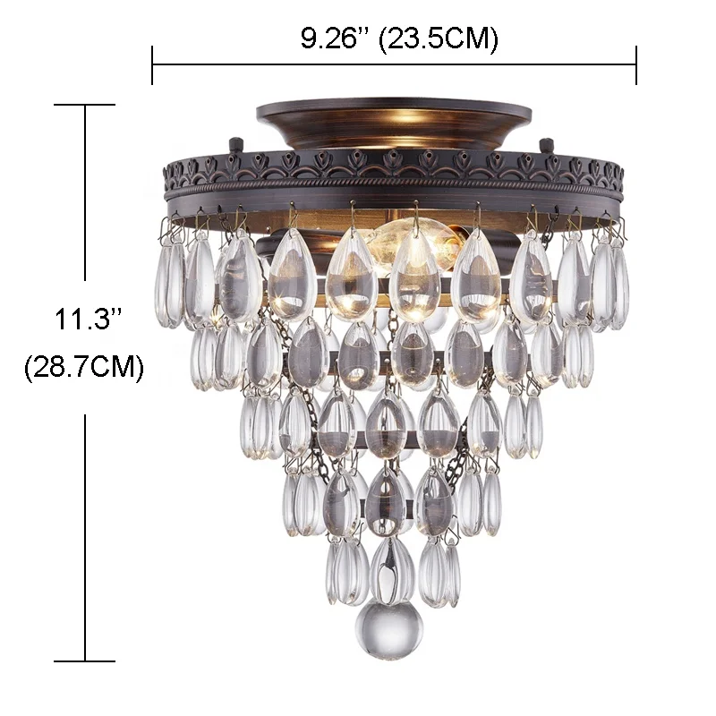 Modern chandelier ORB finish and crystal Ceiling Lights 2-Light E12 for home led flush mount