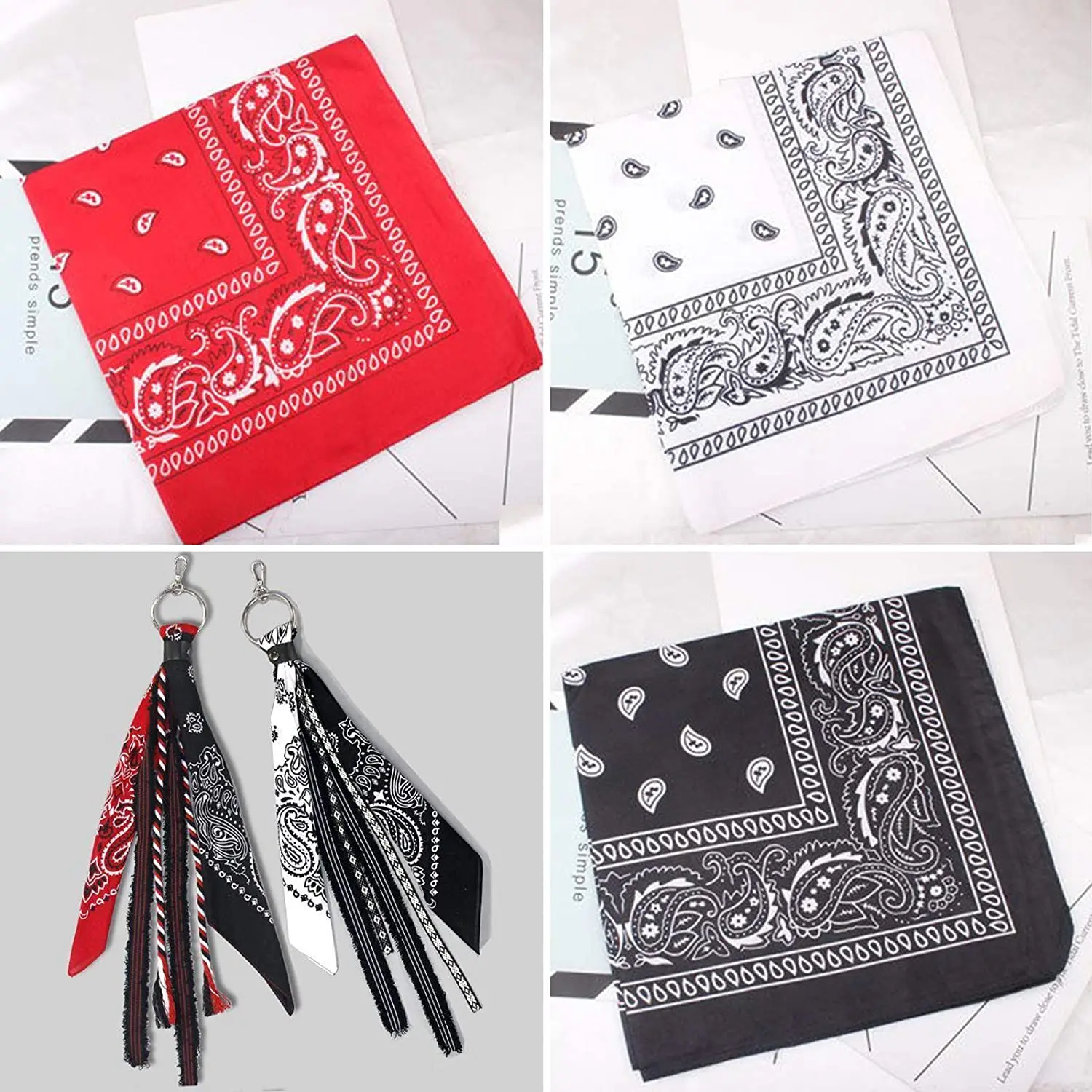 Wholesale custom beauty square bandanas girl multi color headwear scarf paisley polyester printed cotton head band