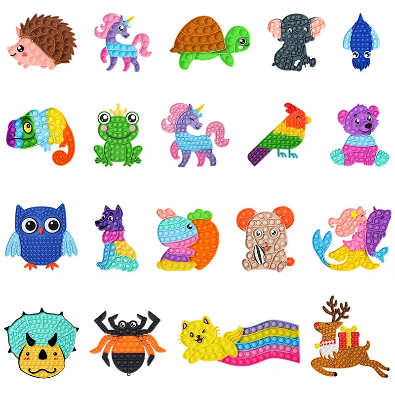 Dinosaurs Unicorns Butterfly Heart Round Animal Square Reliver Stress Popper Pop Push Bubble Fidget Sensory Toy