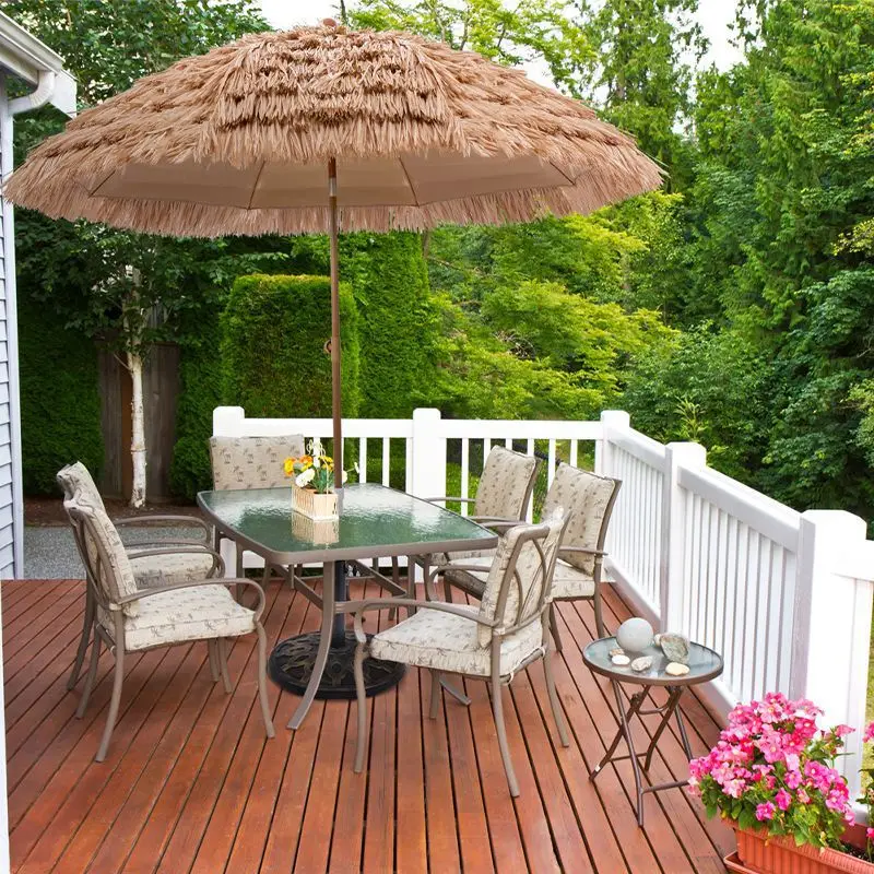 Hot Selling PP Polyester Raffia Straw Parasol Patio Outdoor Beach Sun Shade Umbrella with Tilt