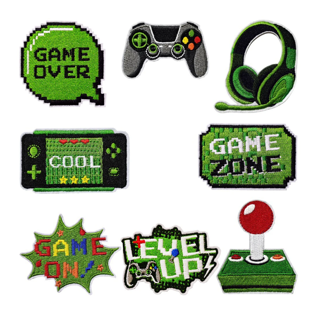 Green Series 90s Retro Game Console Headphones Embroidery Iron On Game Joystick Patch Gamepad Patch