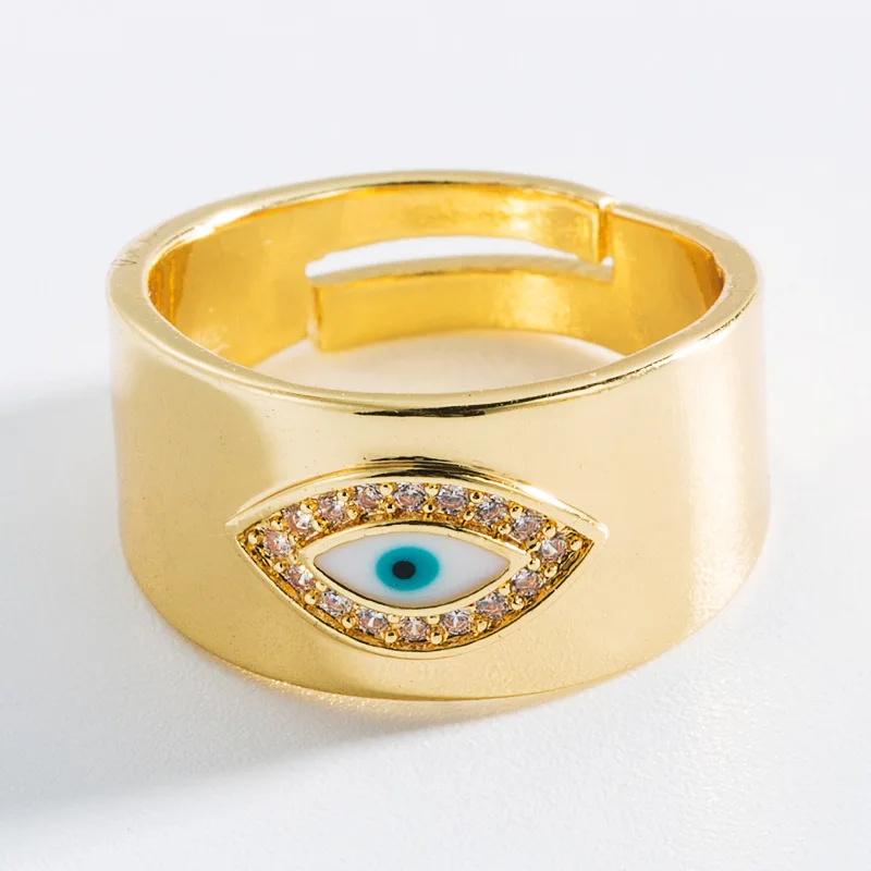  Evil eye mushroom ring jewelry women 18 k 18k gold plated cz enamel adjustable male dimond chain link for