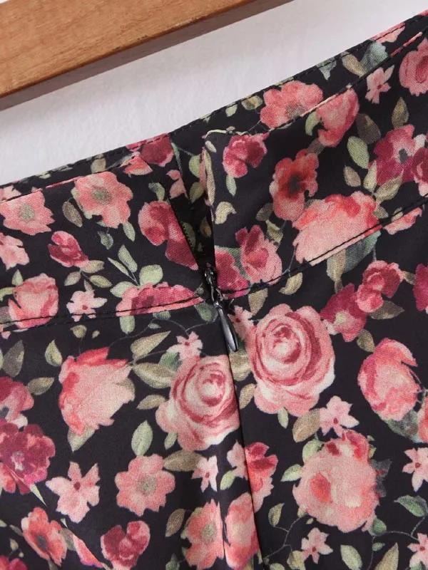 qz2490 women vintage holiday floral print a-line skirt ladies spring autumn long skirts saias women clothing