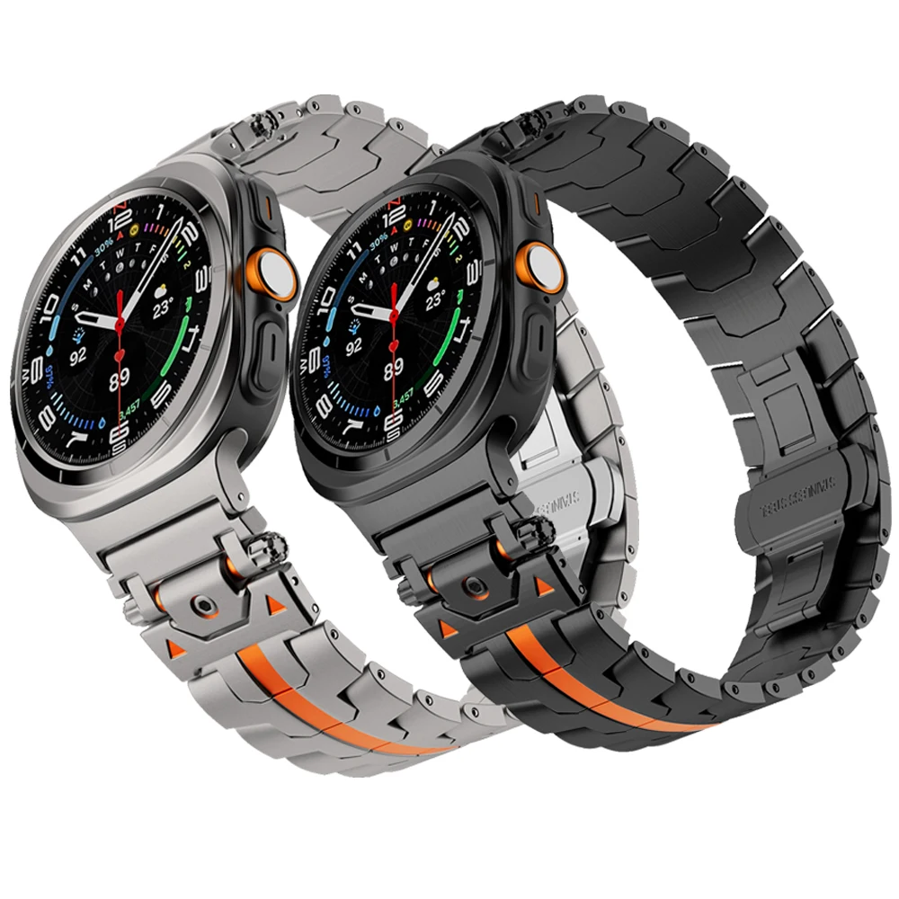 2024 New Style Titanium Steel Watch Strap Butterfly Buckle For Samsung Galaxy Watch Ultra 47mm Stainless Steel Watch Band