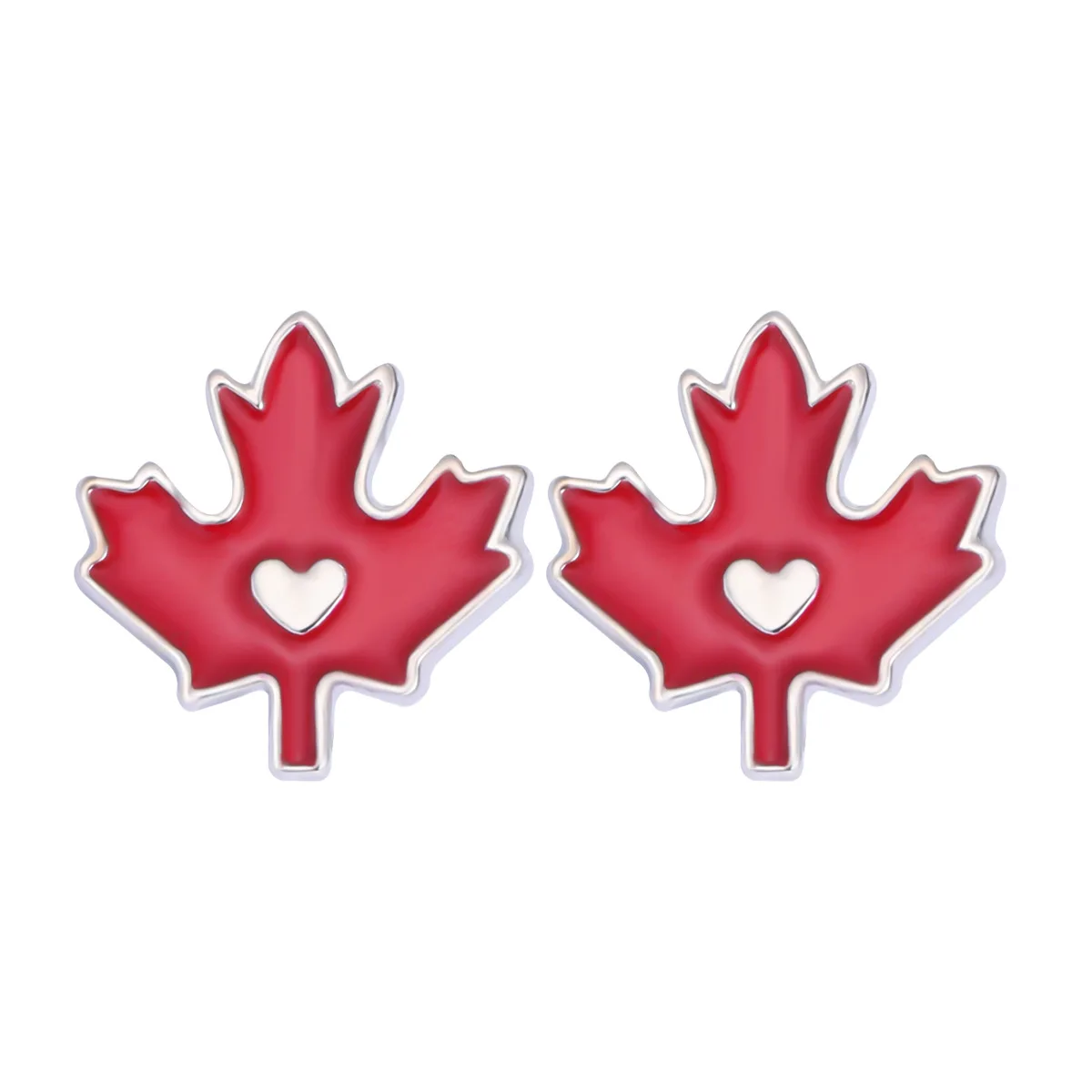 Creative Canada National Day Flag Pattern Earrings Alloy Drip Oil Red Maple Leaf Love Earrings Earrings