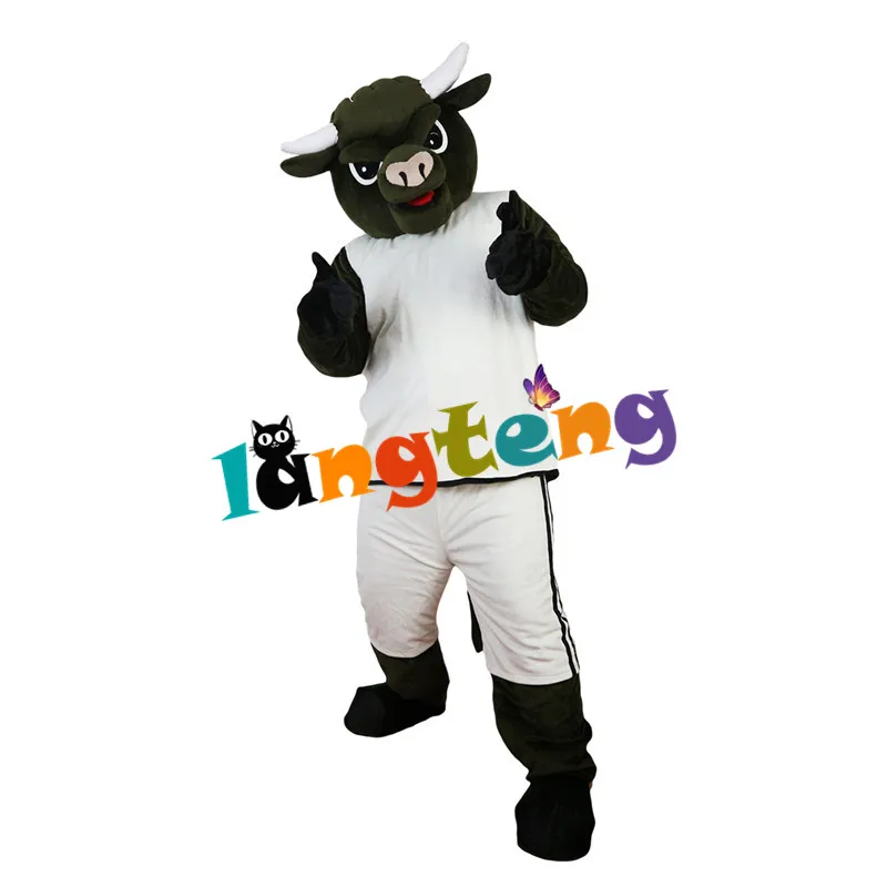 765 Cartoon Cosplay Party Christmas Dark Green Sport Cow Ox Bull Mascot Costumes