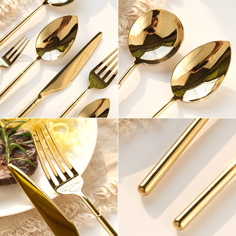 304 Gold Dinnerware Set Stainless Steel Knife Spoon and Fork Tableware Western Restaurant Cutlery for Party New