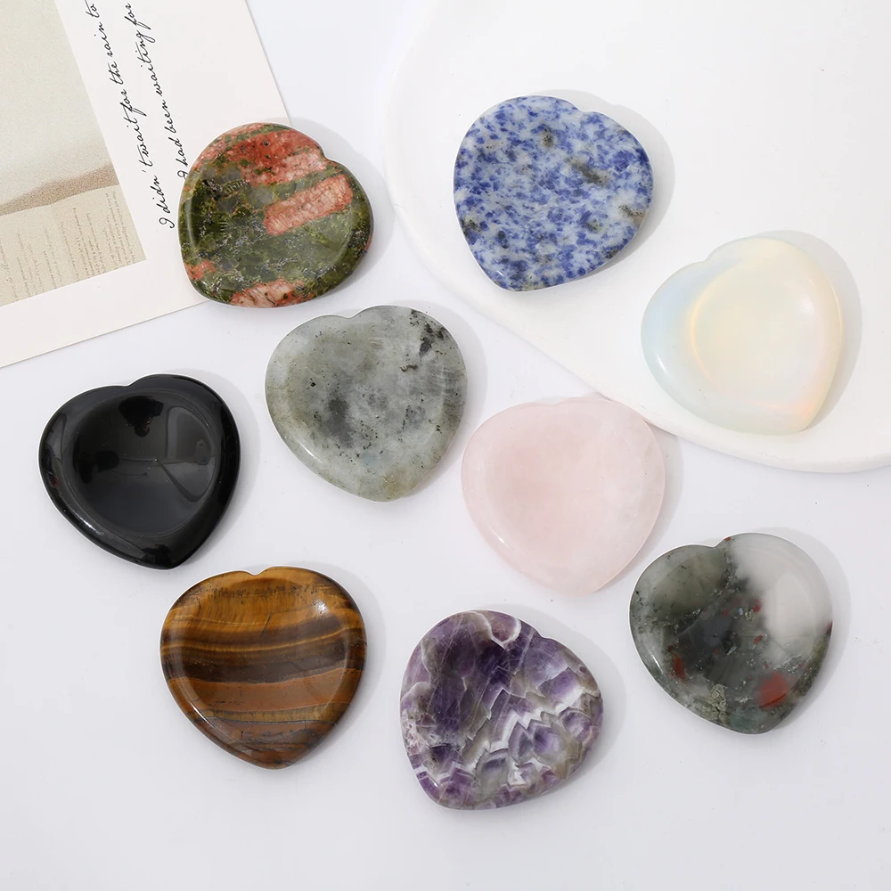 Craved Heart Rose Quartz Crystal Stone Aventurine Palm Pocket Thumb Worry Stones Bulk Healing for Anxiety for Kids