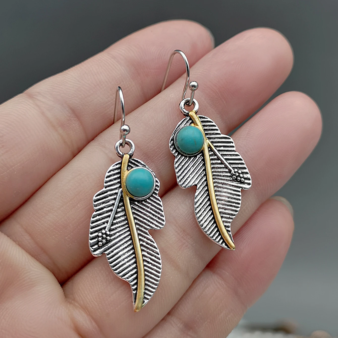 
 Vintage Mexico Cute Turquoise Leaf Earrings  