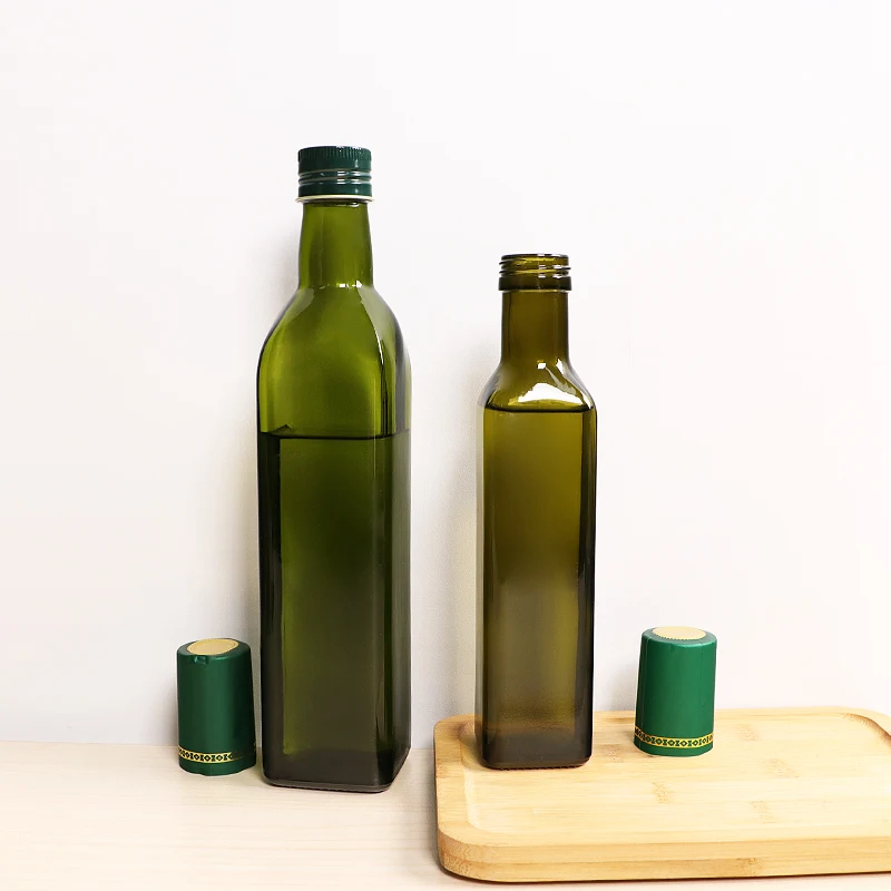 Wholesale 100ml 250ml 500ml 750ml 1000ml Empty Square Dark Green Marasca Cooking Olive Oil Glass Bottles