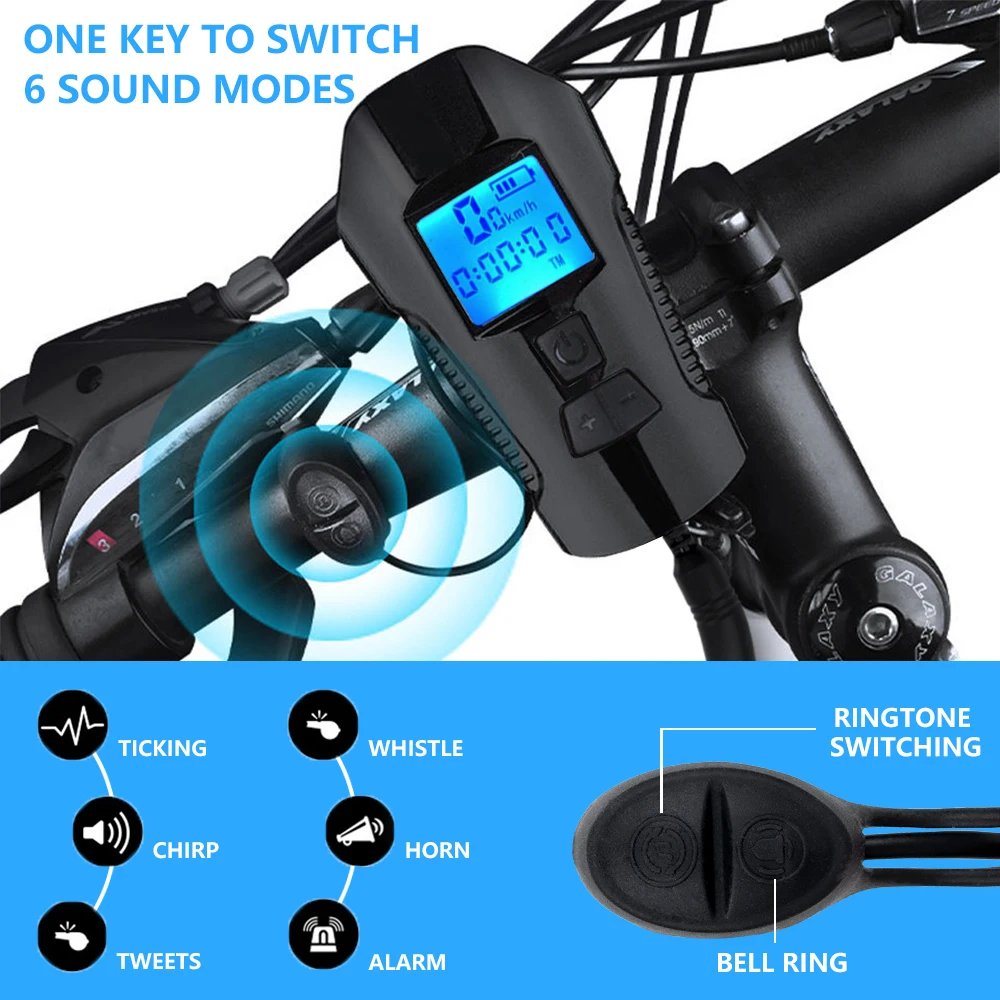 F23-0006 Waterproof Bicycle Headlight Electric Horn USB Charging Bell Light Multifunctional Rechargeable Bicycle Front Light