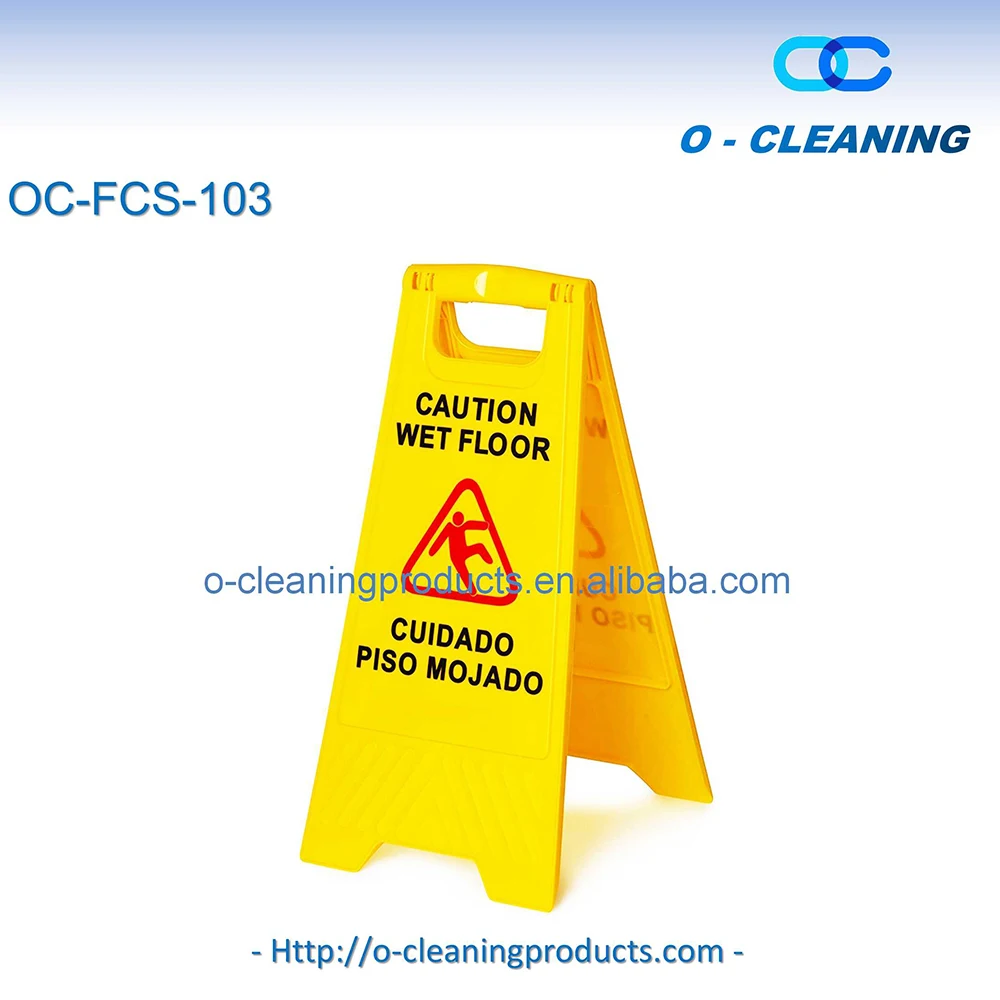 O-Cleaning Two-Sided Wet Floor Caution Sign English/Spanish,Fold-Out Biligual Floor Safety Warning Sign For Mall/Supermarket
