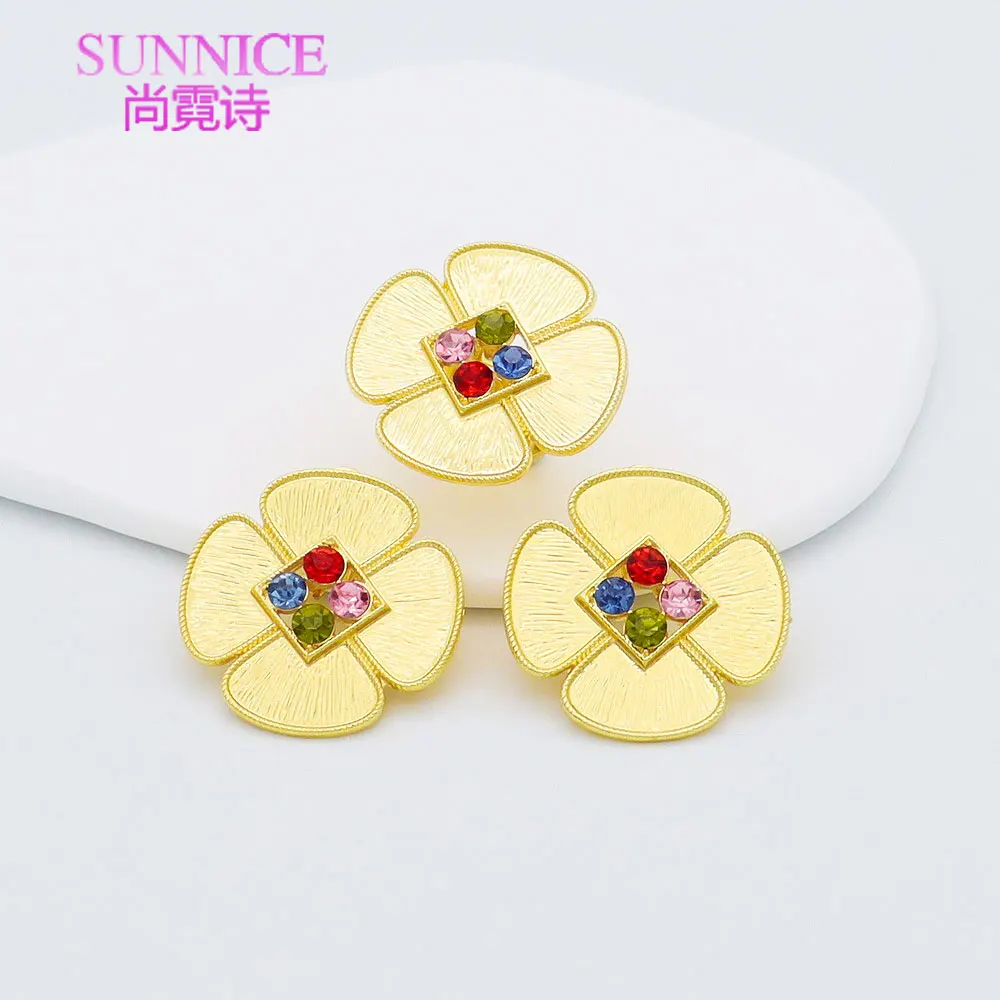 Sunnice Multi diamonds Accessories Jewelry African Wholesale 18k Earrings Rings Fashion Dubai Gold Plated Women Jewelry Sets