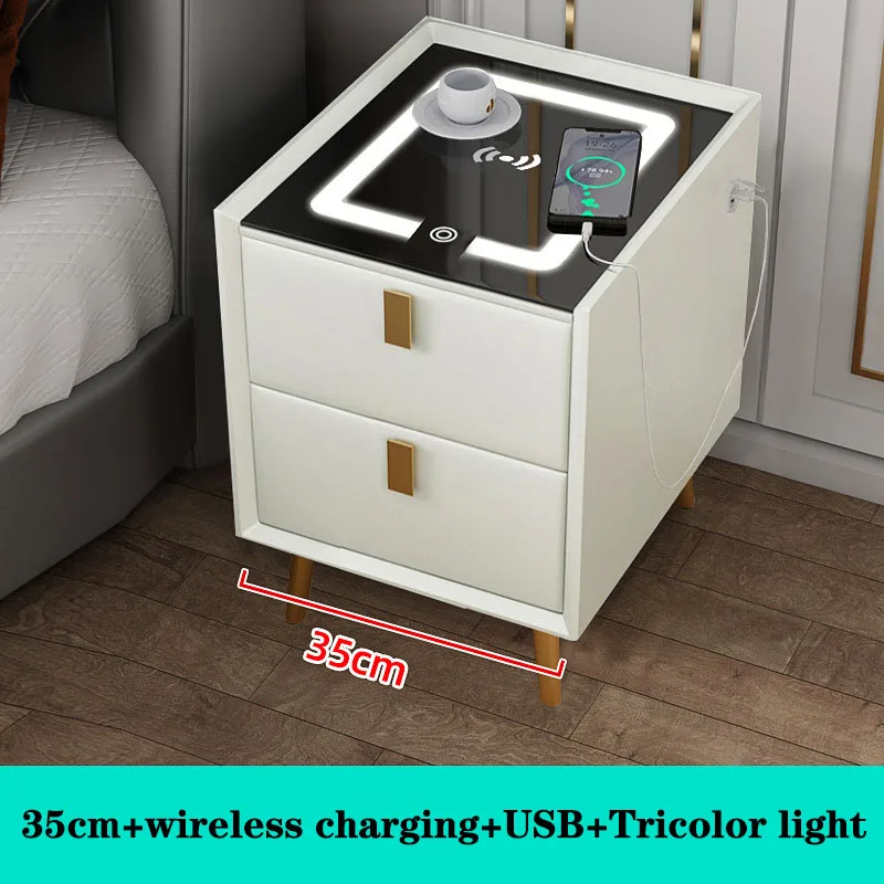 Smart bedside table Fingerprint lock Bluetooth speaker USB wireless charging with light bedroom nightstand