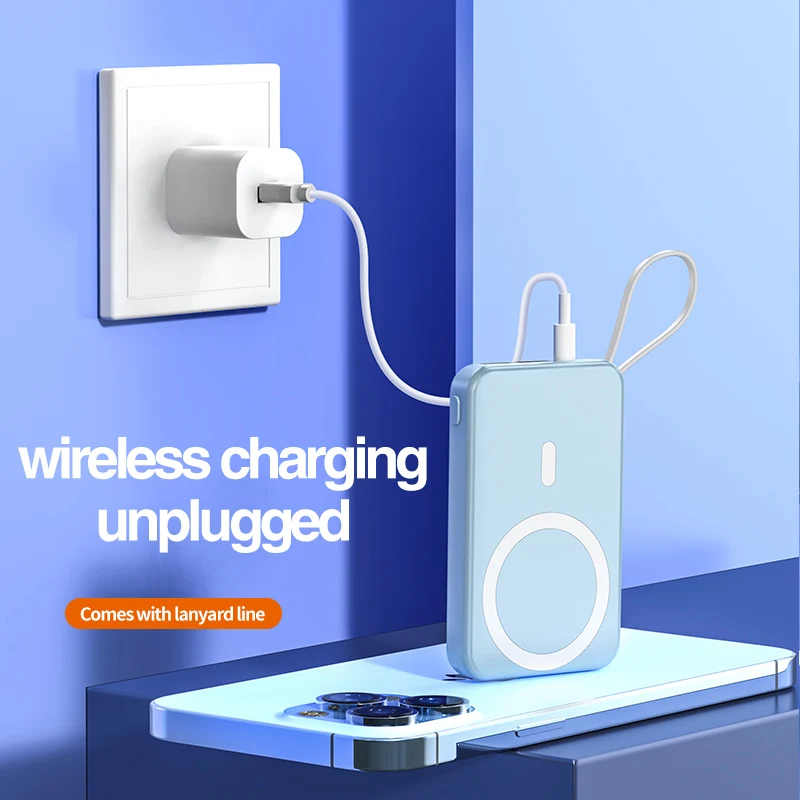 Mini 10000mAh Out Power Supply with Battery Indicator Light  Supper SLIM New Interface Upgrade Lanyard Power Bank With Cable