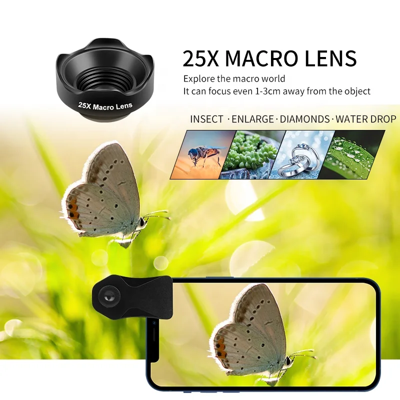 Phone external lens kit 20x zoom telephoto lens move 3 in 1 wide Angle and macro lens