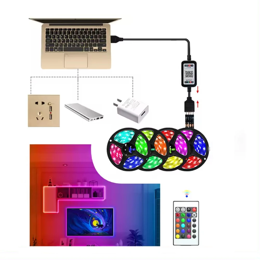 Высококачественные Красочные SMD-5050 2835 Wifi приложение Светодиодная лента для украшения Гибкая RGB меняющая цвет смарт-огни комплект мечты