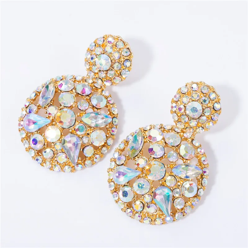 
Alloy Round Pendant Earrings Simple Rhinestone Earrings for Women 