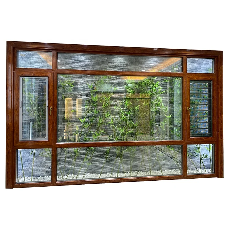 China Manufacturer Sound Proof Glass Windows Double Glazed Aluminum Wooden Color Windows For Villa