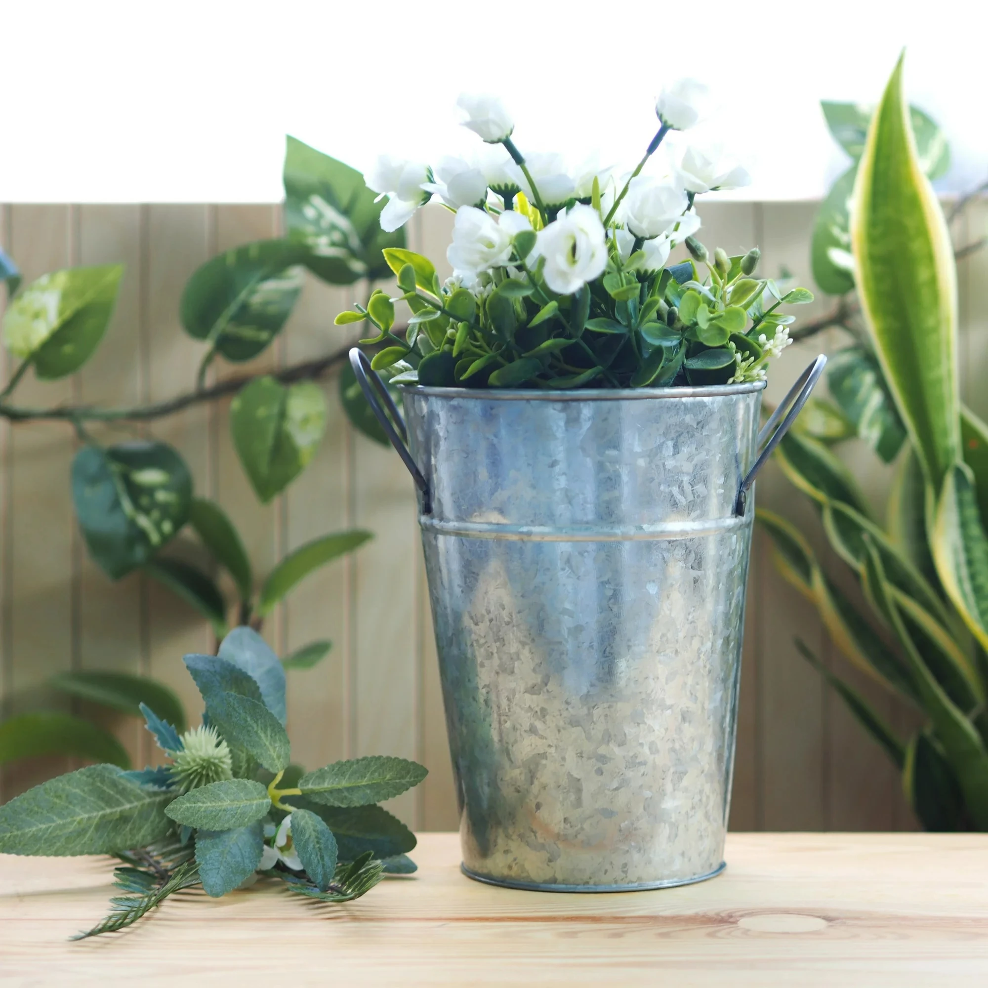 High solid print gray metal bucket planter galvanized flower bucket vase wedding decor