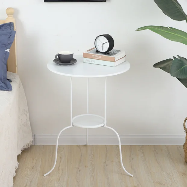 Bucks Home Classic 2 Tier Modern White Round Iron Coffee Side Table With Storage
