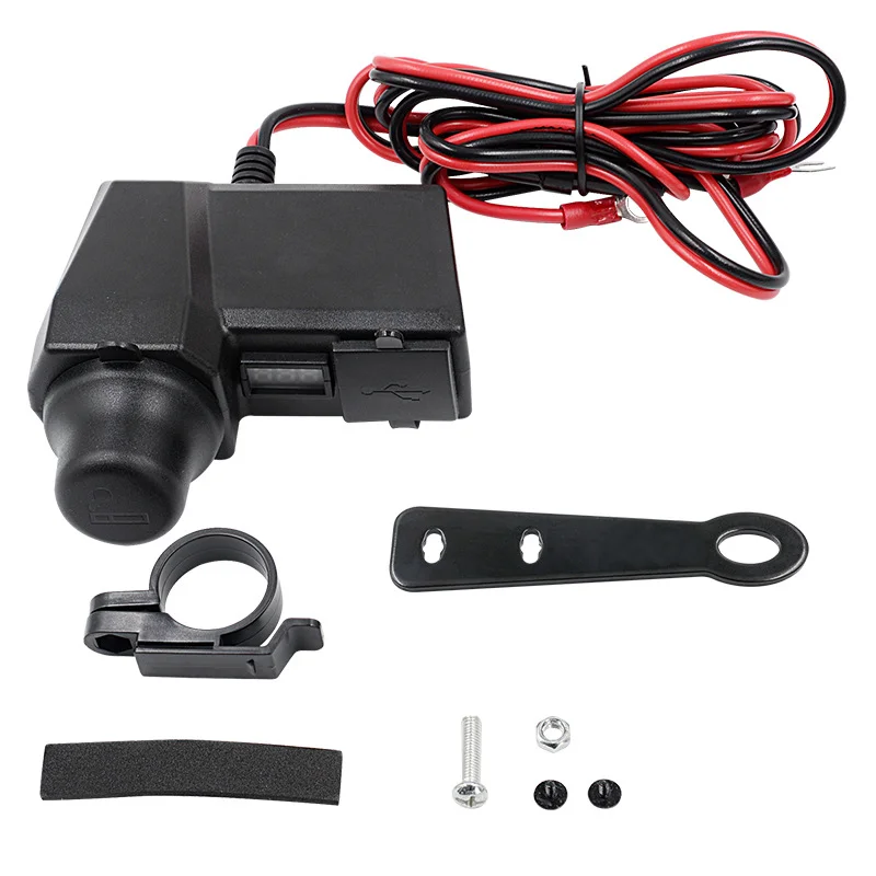 High Quality Waterproof 3.4A Dual Ports Motorcycle Mobile Phone USB Charger with Voltmeter and Lighter