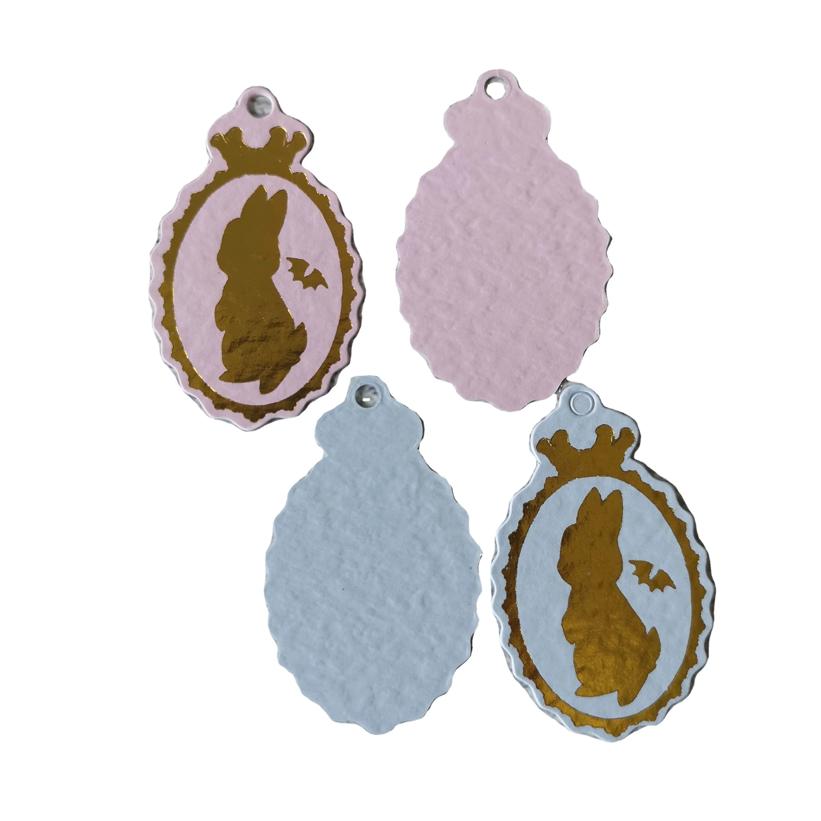 Custom business cards die cut tags swing tags CMYK printing with gold foil