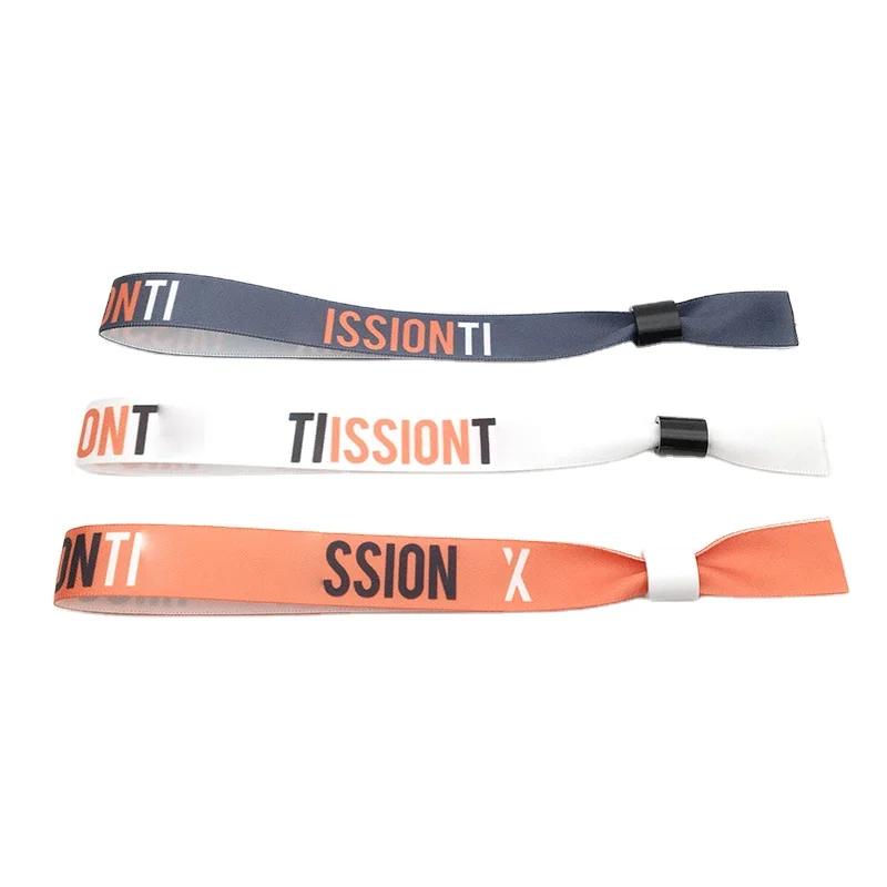 one-time use custom slide lock wristband/fabric festival wristband/polyester wristband for events China