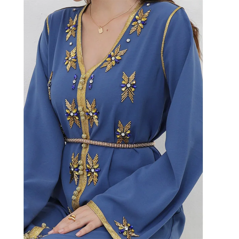 SIPO Cardigan Habaya Muslim Islamic Clothing Casual Dresses Party dresses Dubai Arabe V-Neck Slim Beadings Flower Pattern Burkha
