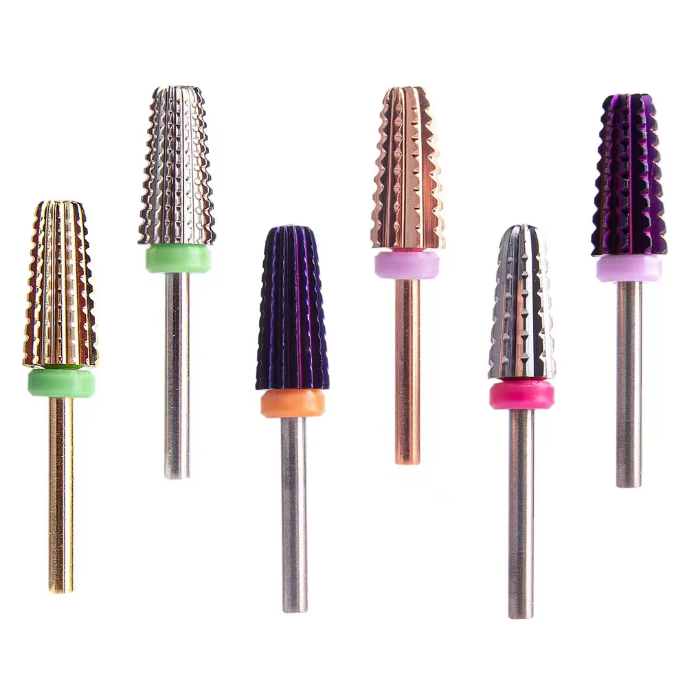 Professional Wholesale 5 in 1 Remove Gel Acrylic Nails Tool Tapered manicure Drill Milling Cutter Safety Carbide Nail Drill Bits