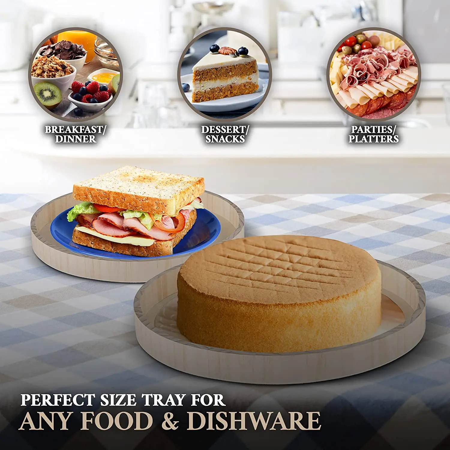 Набор из пяти деревянных подносов круглой формы для рукоделия круглые кухонные подносы подачи пирожных