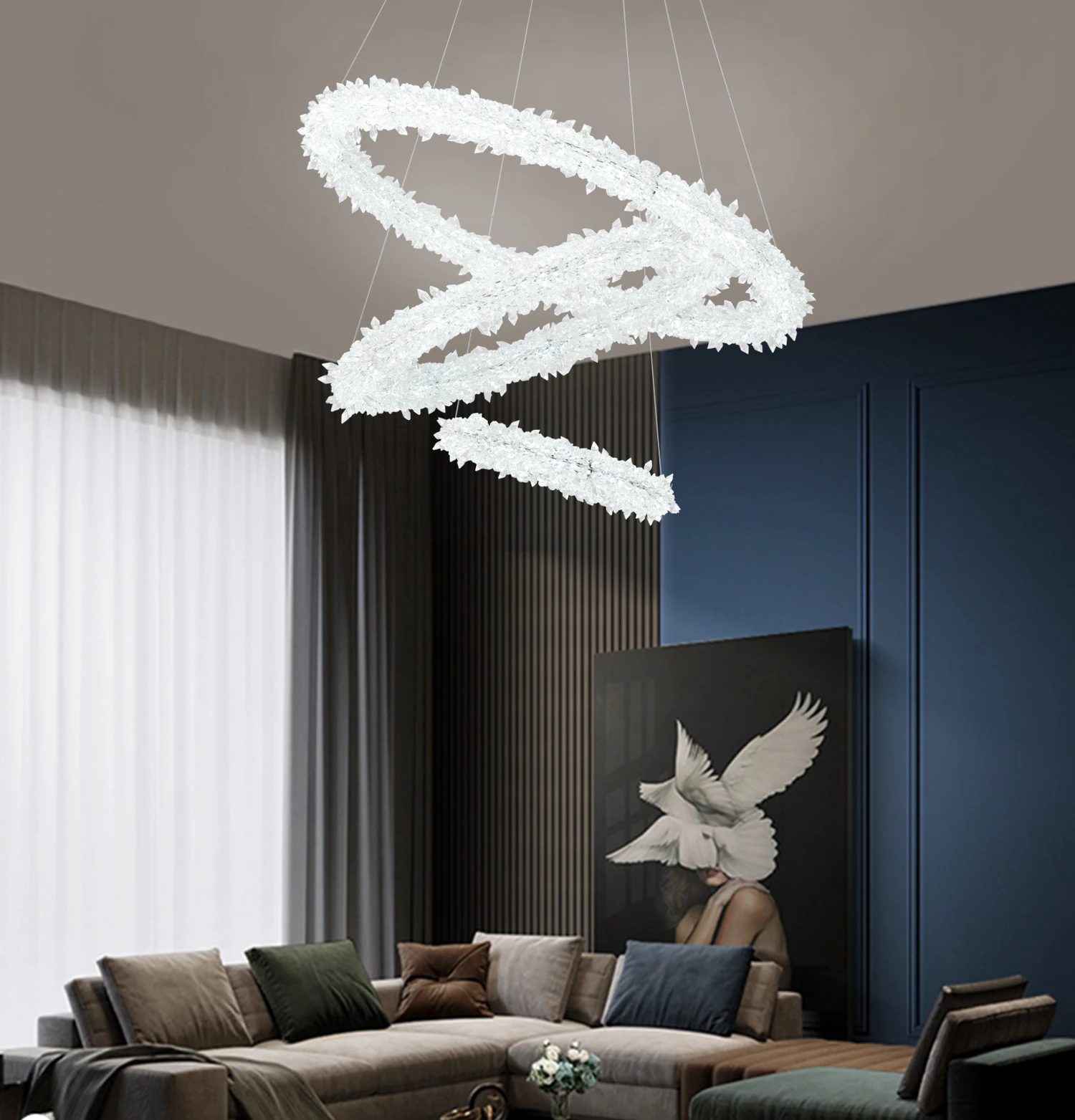 Custom 3 Rings Chandelier Indoor Hotel Household Designer Lustre Nordic Round Modern Crystal LED Pendant Light For Restaurant
