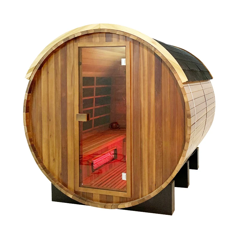 Therapy hothouse heating red cedar  Sauna Cabin with photon Lights Far Infrared barrel sauna room