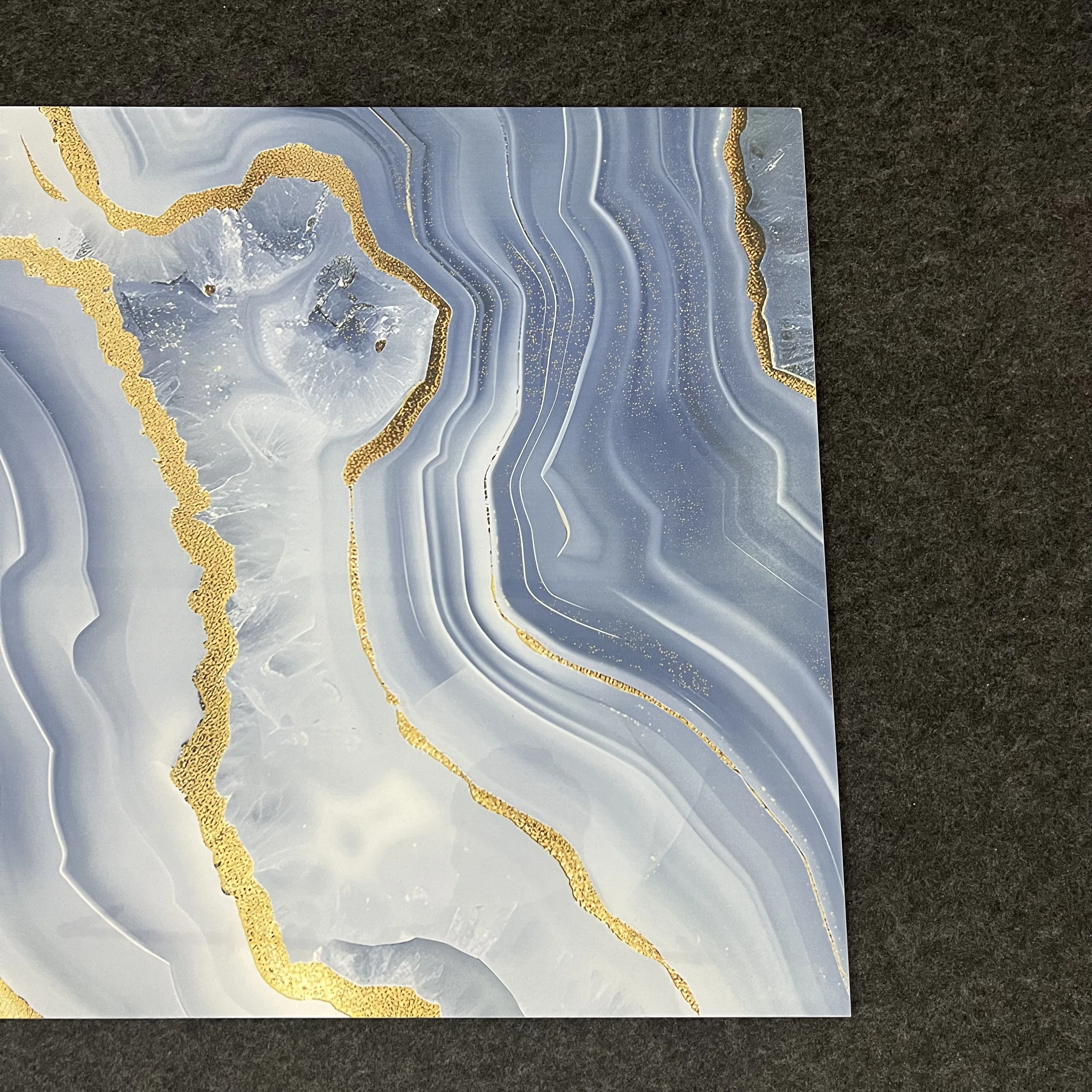 Sky Blue Ceramic Tile With Golden Sand And Golden Veins