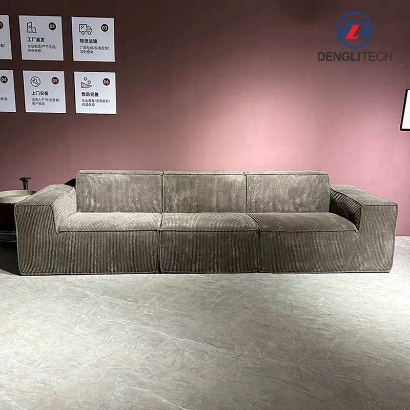 Nordic Corduroy Compact Sofa Couch Set Furniture Living Room 3 Seat Sofa Soft Fabric Recliner Lazy Compression Floor Sofa Set