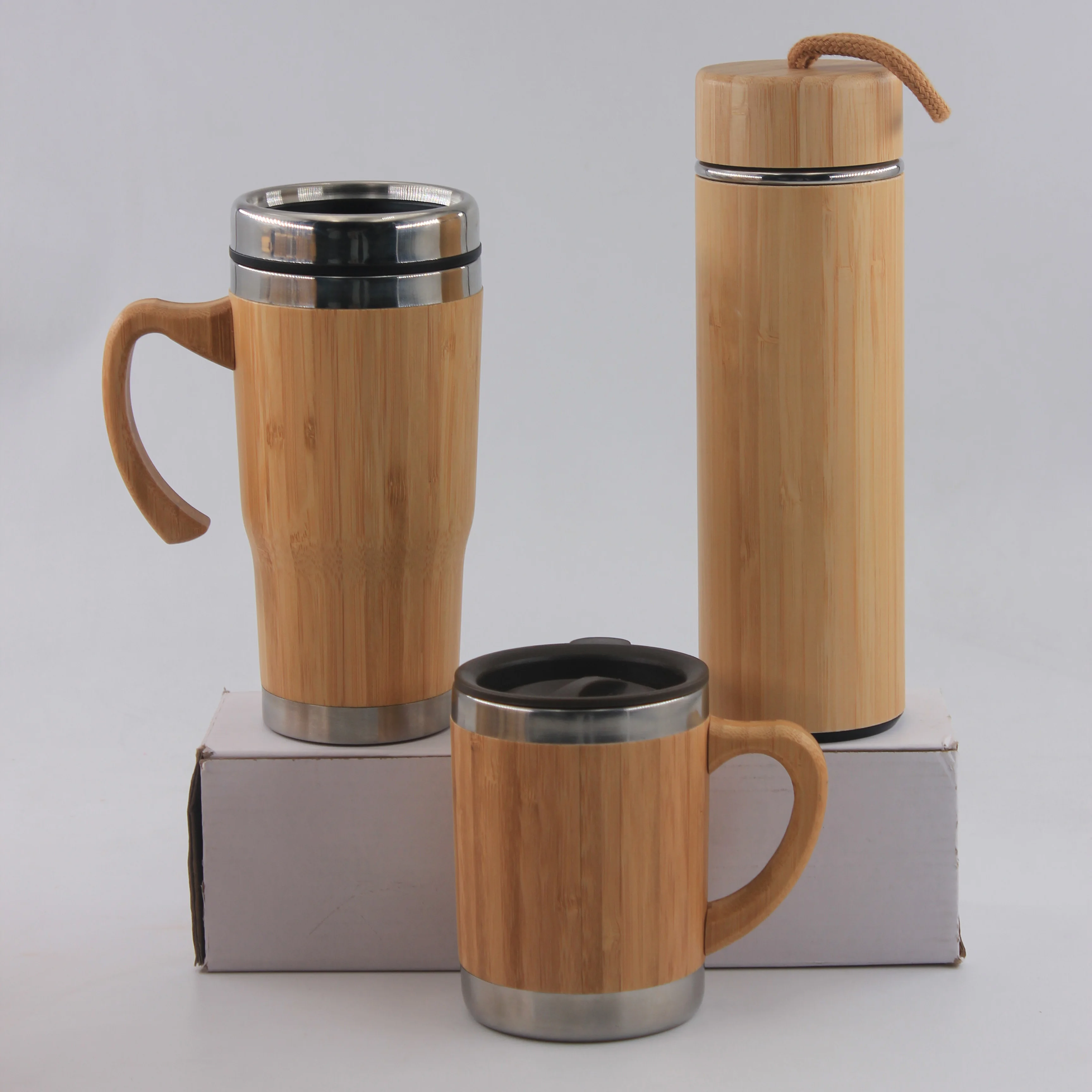 
Wholesale Custom Bamboo Metal Cups Stainless Steel Reusable Natural Bamboo Travel Coffee Cup 