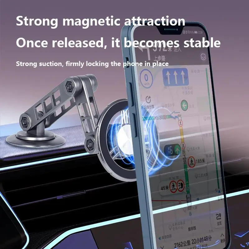 Dashboard Phone Car Mount Aluminum Alloy 360 Rotatable Foldable Magnetic Holder Super Strong Magnet Bracket
