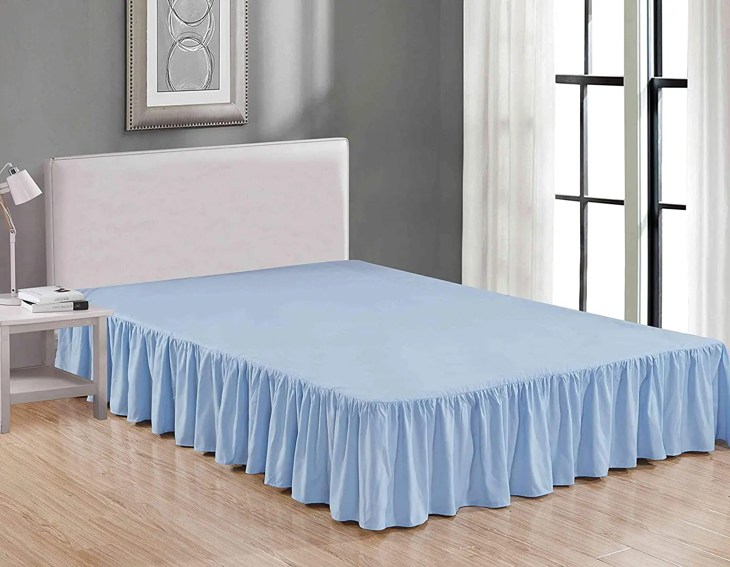  Microfiber Polyester Bed Skirts Dust Ruffles Aqua for Queen Size Beds 15 Inches