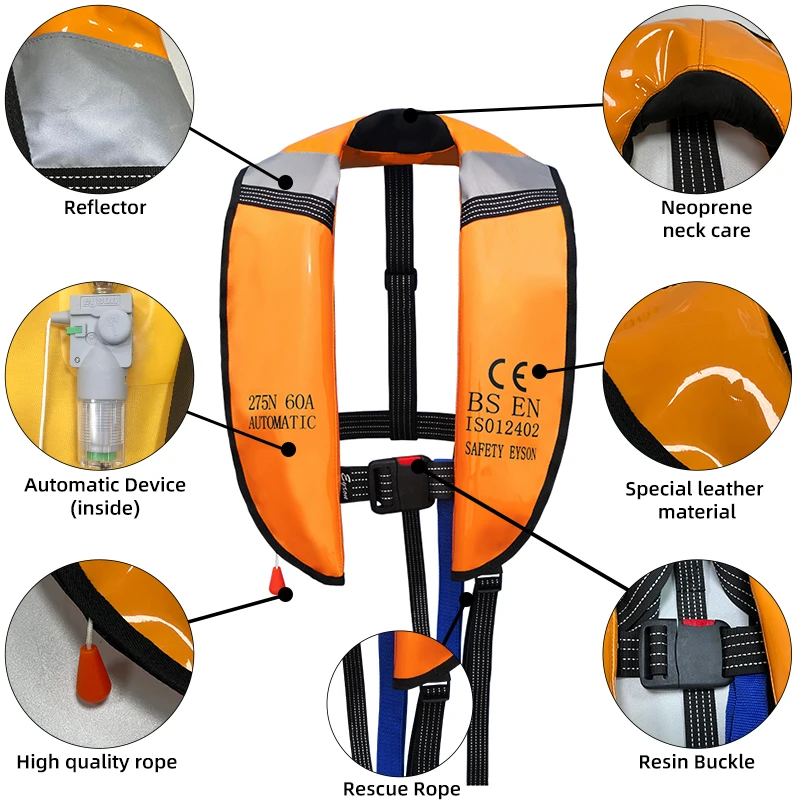 Eyson Пользовательский логотип Solas морской безопасности для взрослых CO2 автоматический надувной спасательный жилет PFD куртка